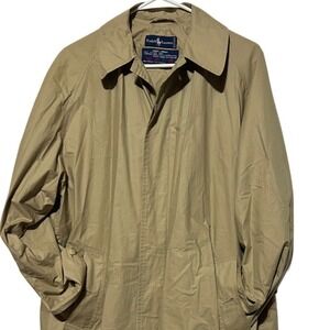 Ralph Lauren Vintage Khaki Trench Coat Men's M 100% Cotton Long Rain Jacket 43"